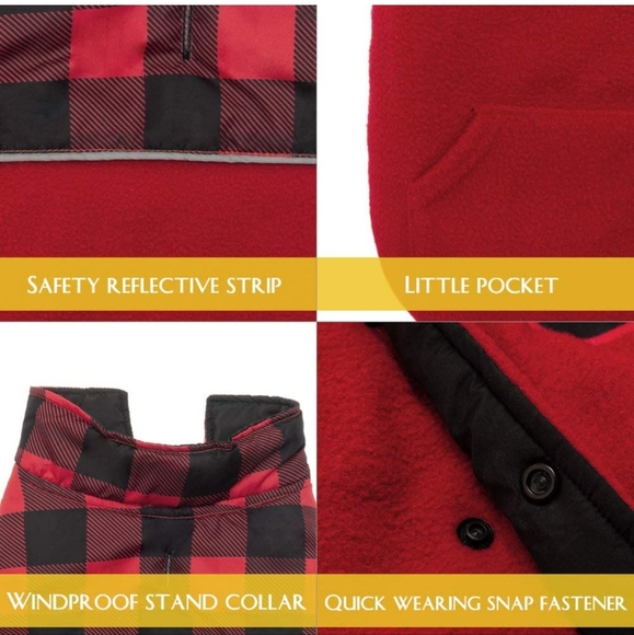 NWT SCIROKKO Red Plaid Polar Fleece Dog Vest Winter Warm Coat Reversible Jacket - Picture 4 of 9